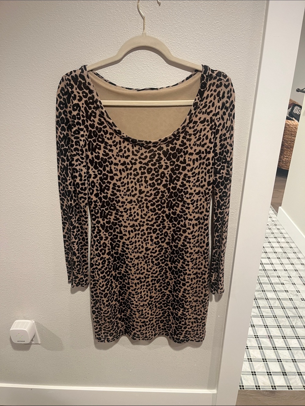Soprano Leopard Print Mini Dress in Tan and Black